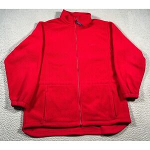 Vintage L.L. Bean Jacket Womens Large Red Fleece Logo Full Zip Pockets Winter